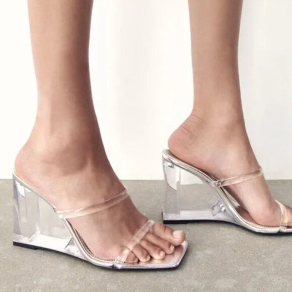zara Metallic transparent wedge - Picture 1 of 3